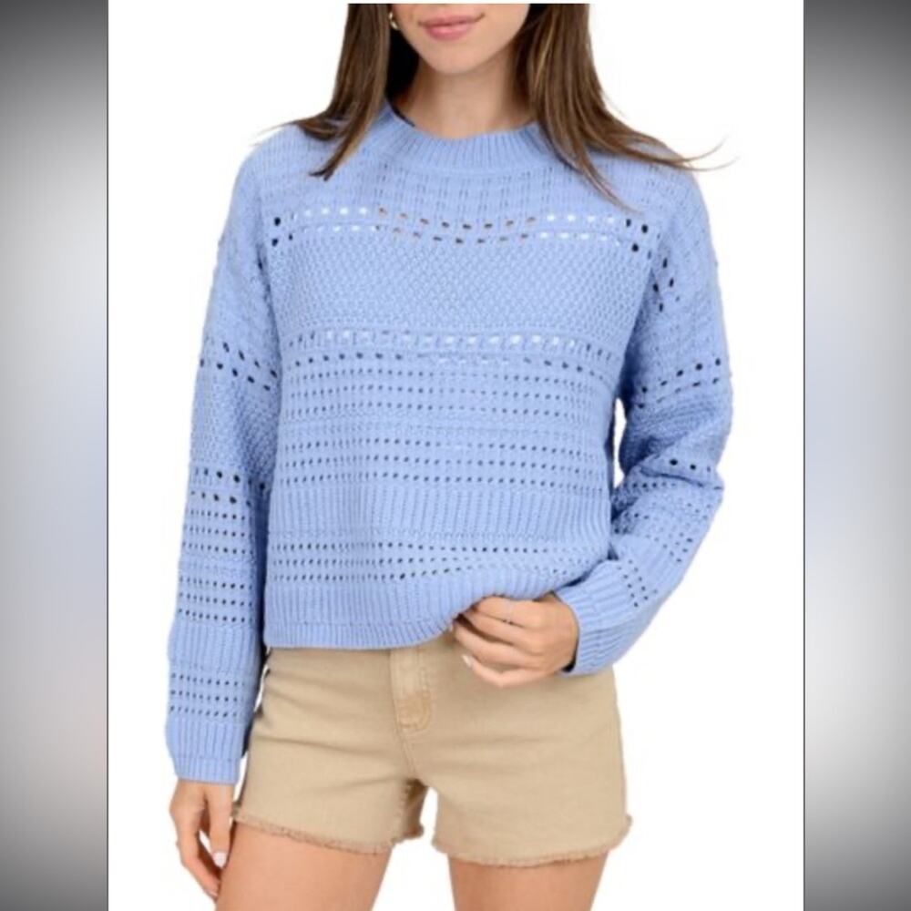 RD STYLE Talulla Pointelle Blue Crewneck Crochet Knit Sweater.Sz Small